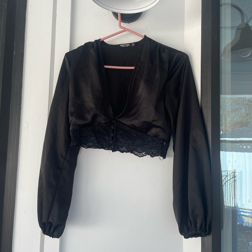 Black lace crop top